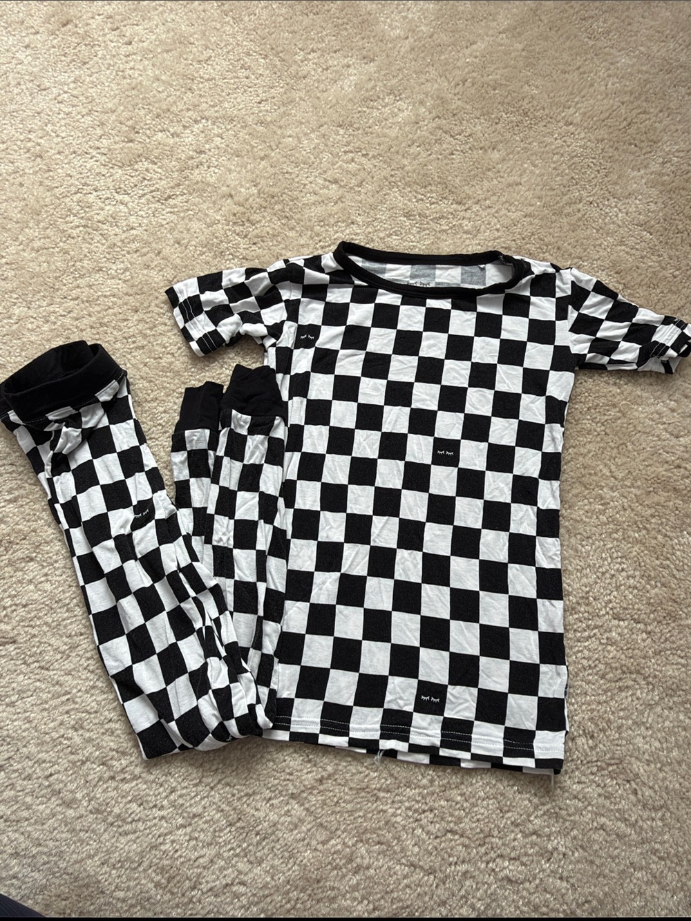 Little Sleepies Black and White Checkerboard Kids Pajama Set